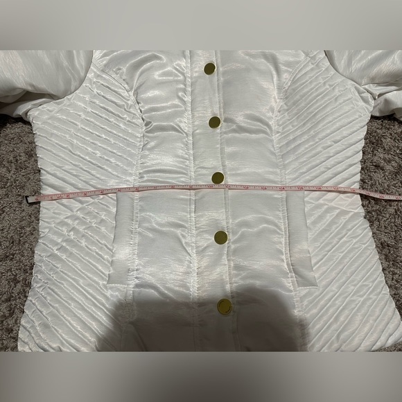 Bebe White Silk Winter Jacket with Lace-Up Back - Picture 8 of 11